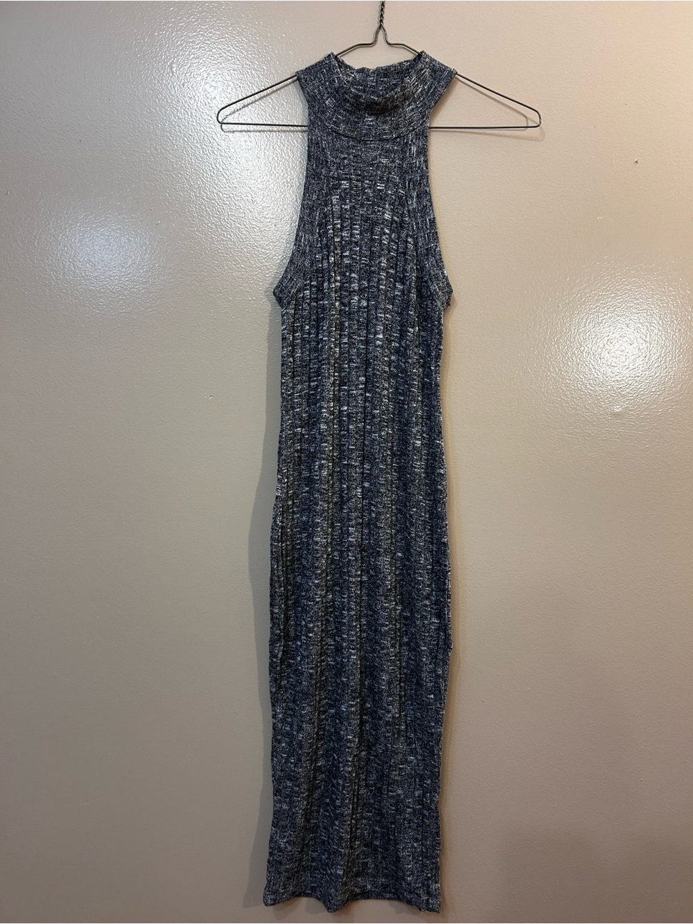 Solemio Marled High-Neck Ribbed Maxi Dress - Charcoal/Heather